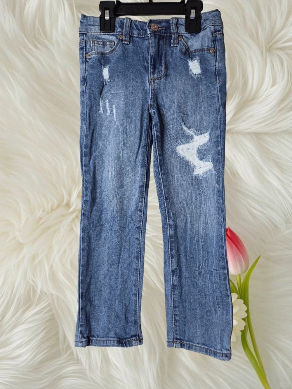 Jordache Medium Blue Distressed Straight-Leg Jeans